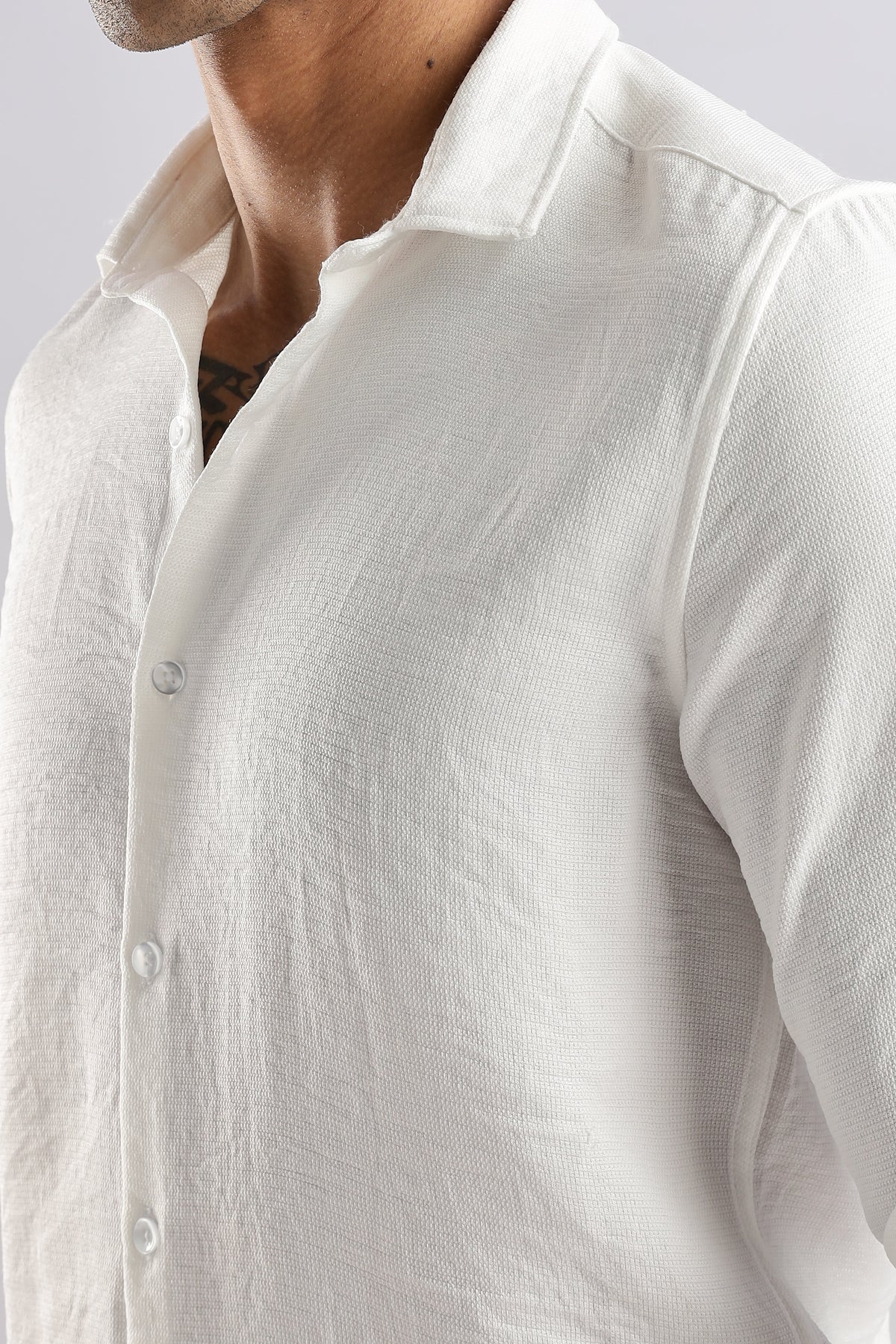 Men Linen Look Shirt-White