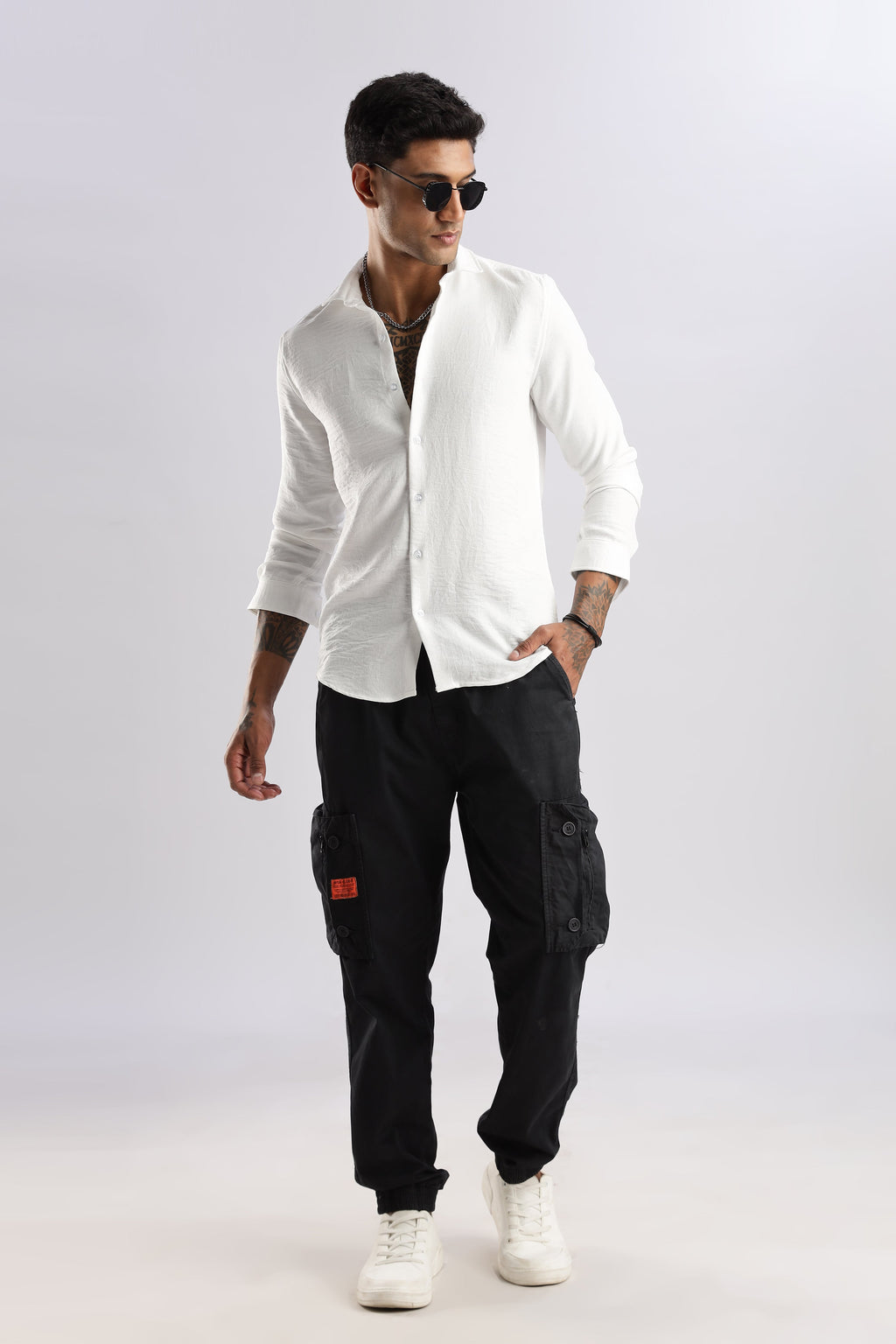 Men Linen Look Shirt-White