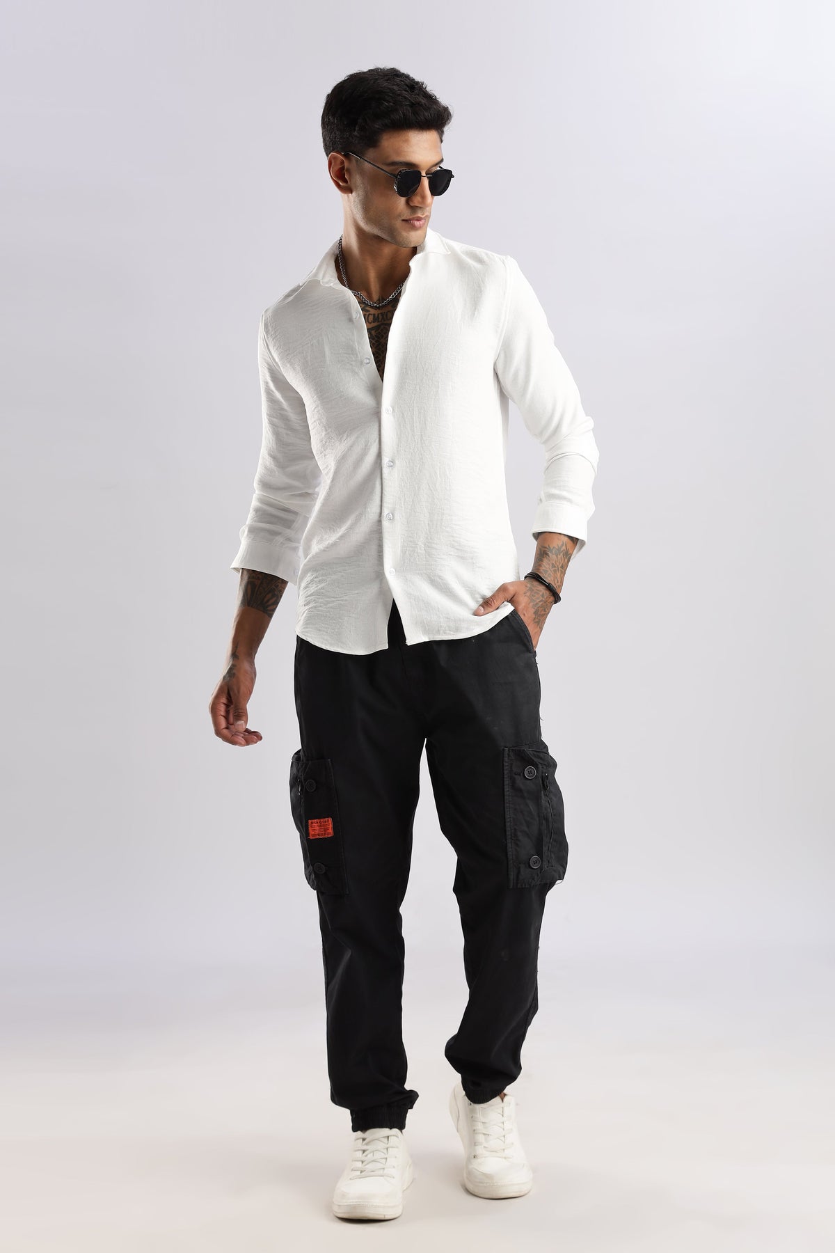 Men Linen Look Shirt-White