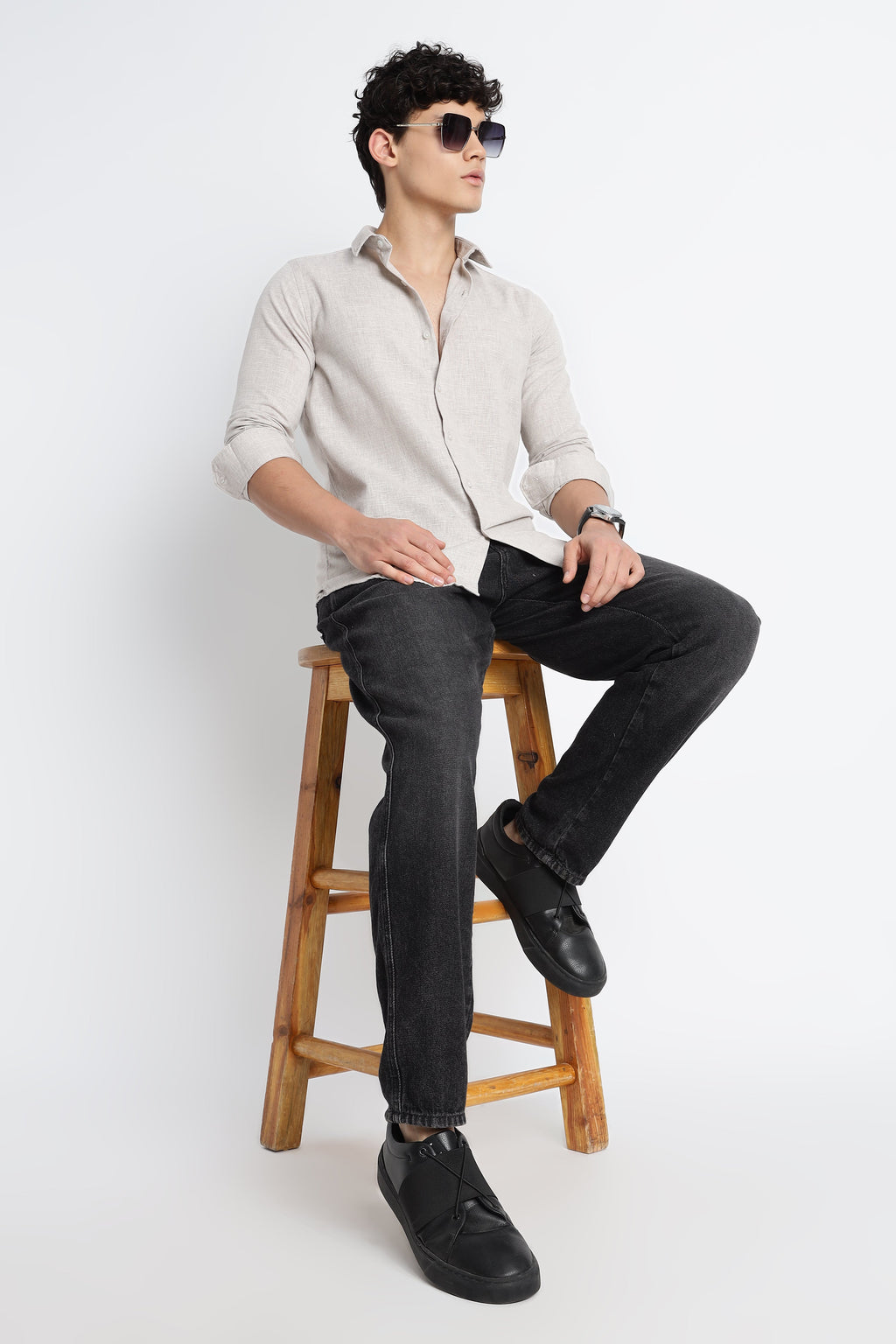 Men Milange Linen Look Shirts-Beige
