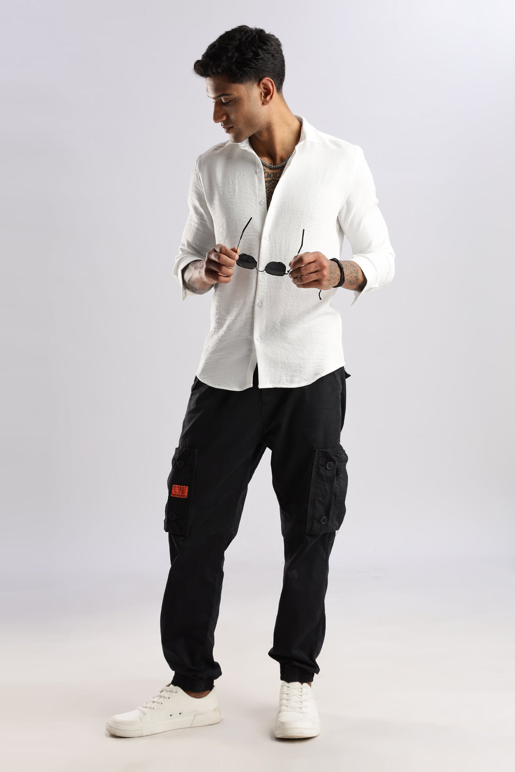 Men Linen Look Shirt-White