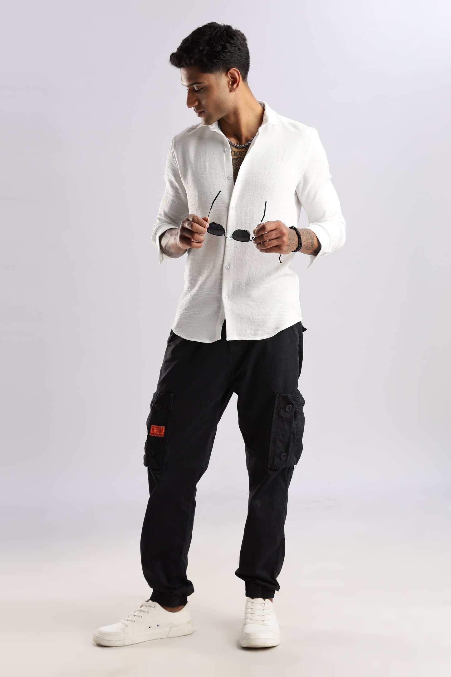 Men Linen Look Shirt-White