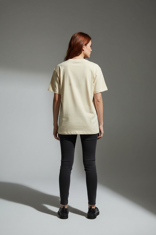 Women Cream Round Neck T-Shirt -  100% Cotton Bio Wash