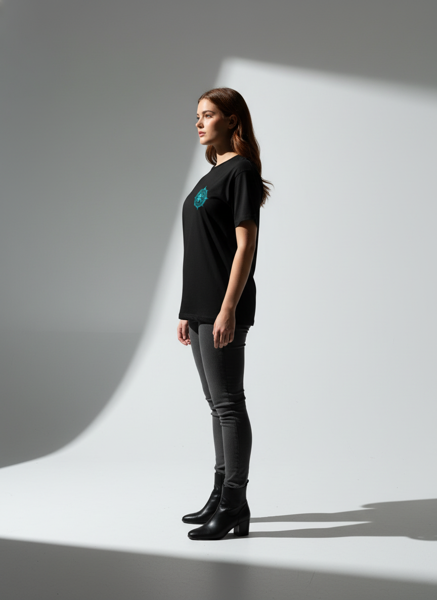 Women Black Round Neck T-Shirt - 100% Cotton Bio Wash