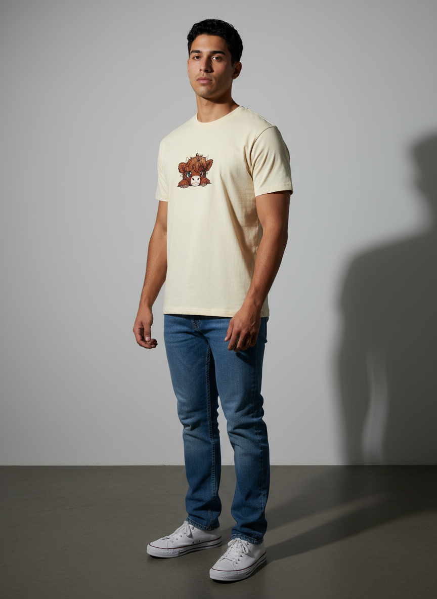Premium Cream Round Neck T-Shirt - Bio Wash Cotton