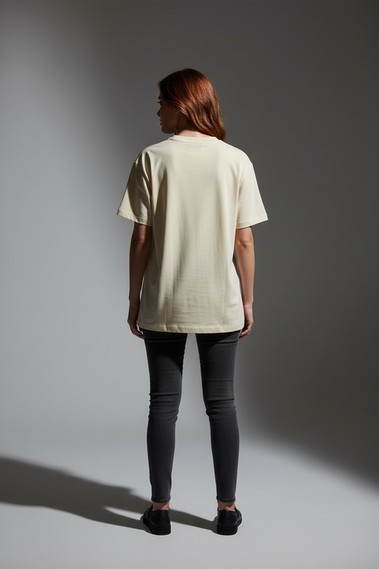 Women Cream Oversized T-Shirt - 100% Cotton Bio Wash Terry