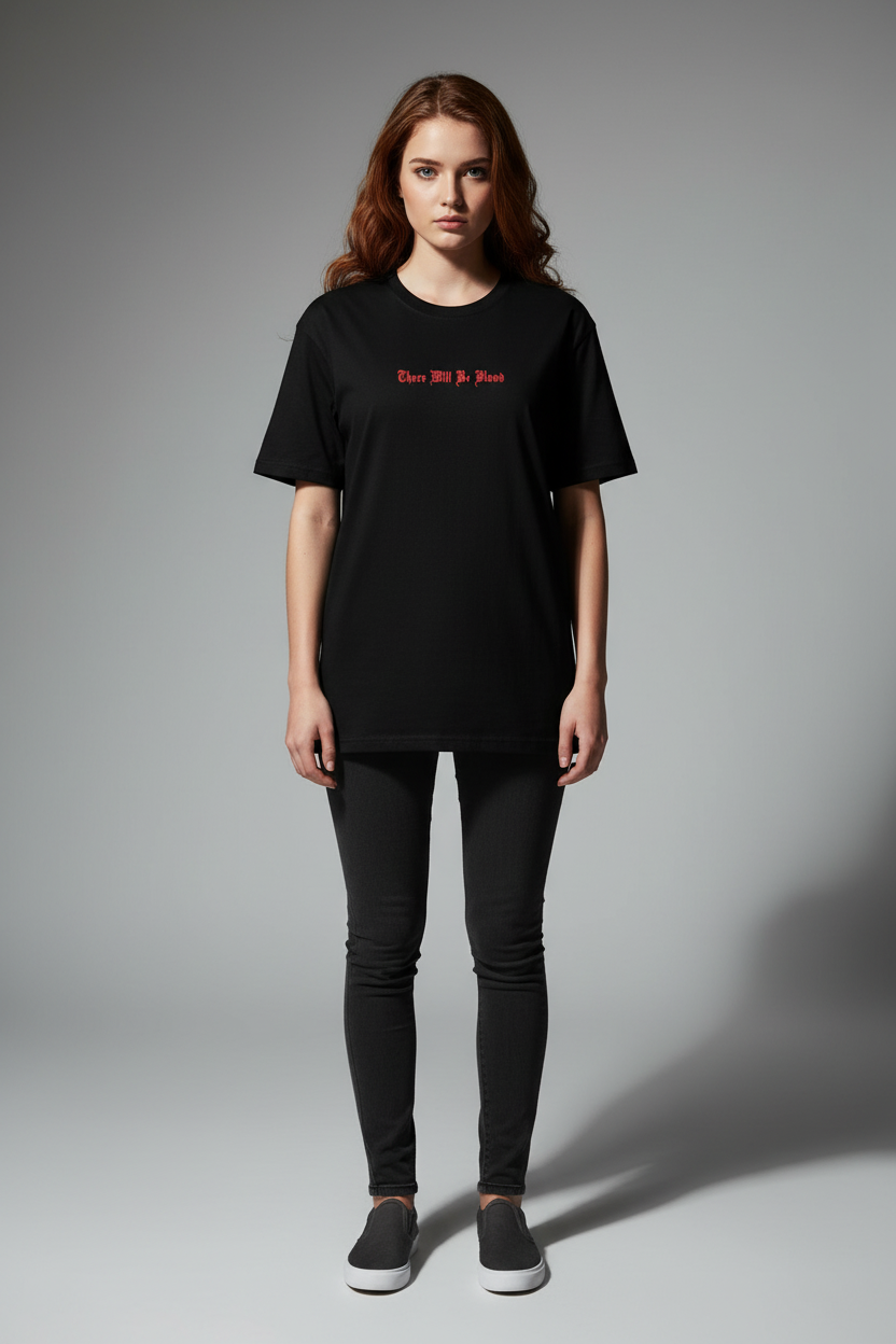 Women  Black Oversized T-Shirt - 100% Cotton Bio Wash Terry