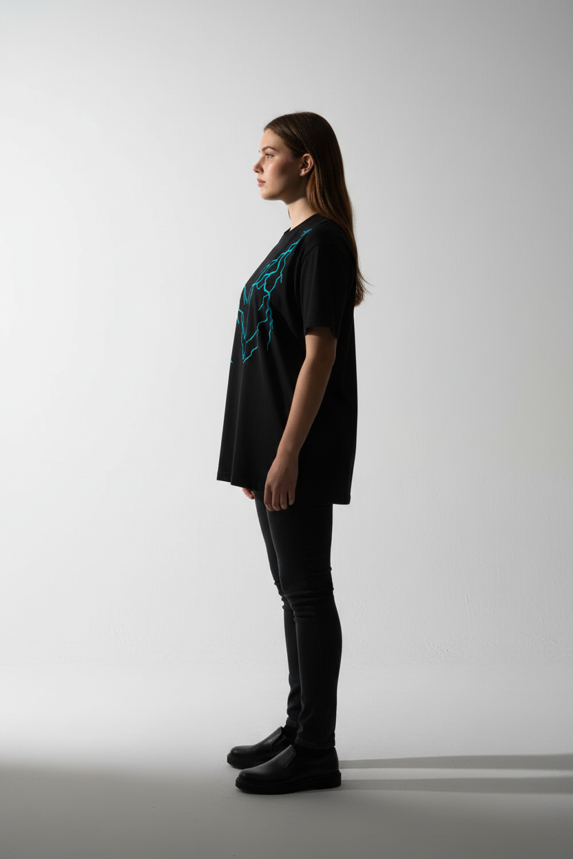 Women Black Oversized T-Shirt - 100% Cotton Bio Wash Terry