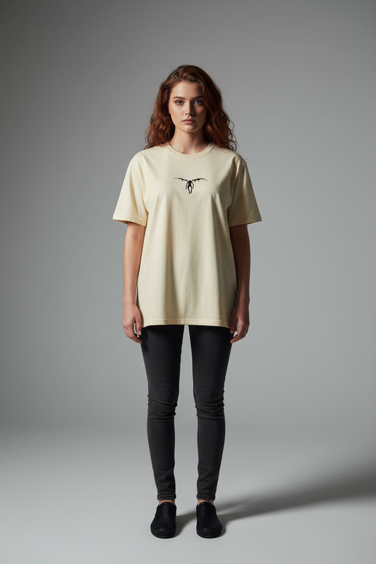 Cream Oversized T-Shirt - Women 100% Cotton Bio Wash Terry