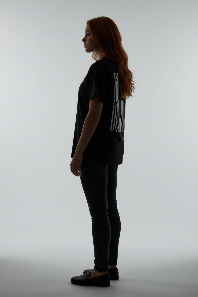 Women Black Oversized T-Shirt - 100% Cotton Bio Wash Terry