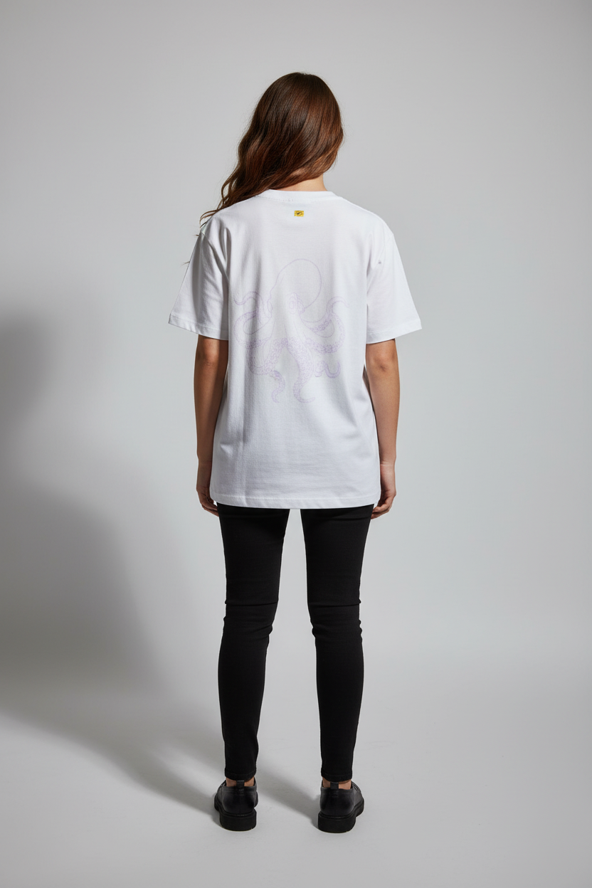 Women White Oversized T-Shirt - 100% Cotton Bio Wash Terry