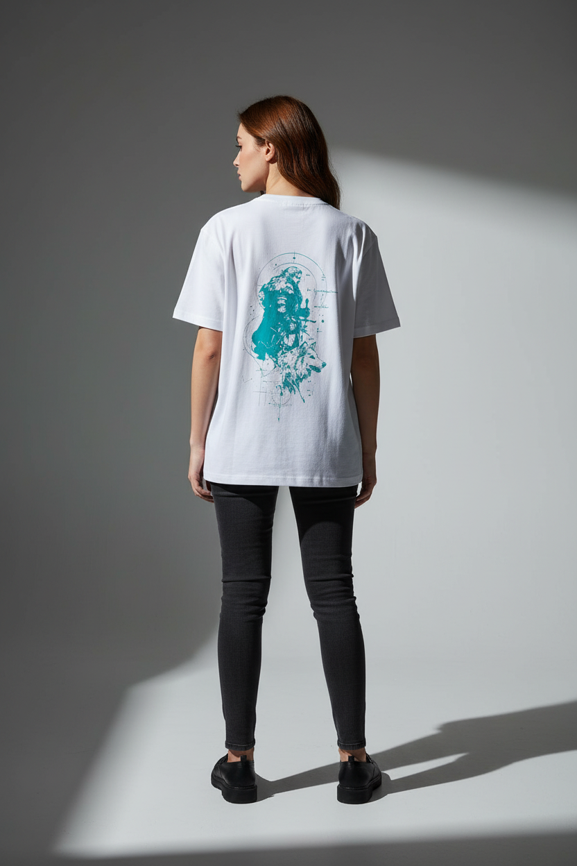 Women White Oversized T-Shirt - 100% Cotton Bio Wash Terry