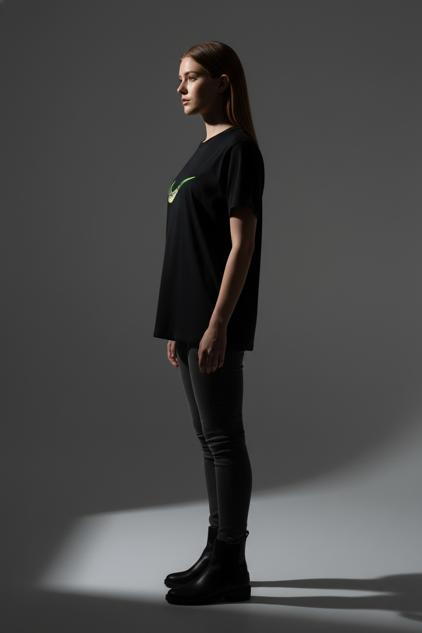 Black Round Neck T-Shirt - Women 100% Cotton Bio Wash