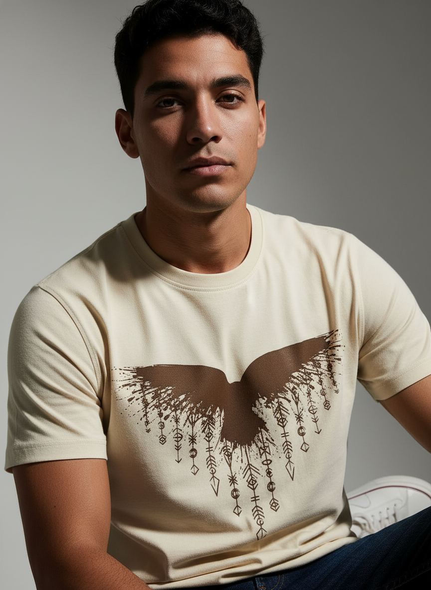 Men's Cream Bio-Wash Cotton Round Neck T-Shirt – Premium Everyday Tee | The Modvue