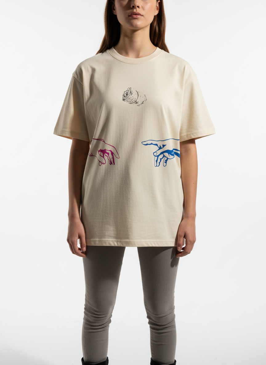 Women Cream Oversized T-Shirt - 100% Cotton Bio Wash Terry