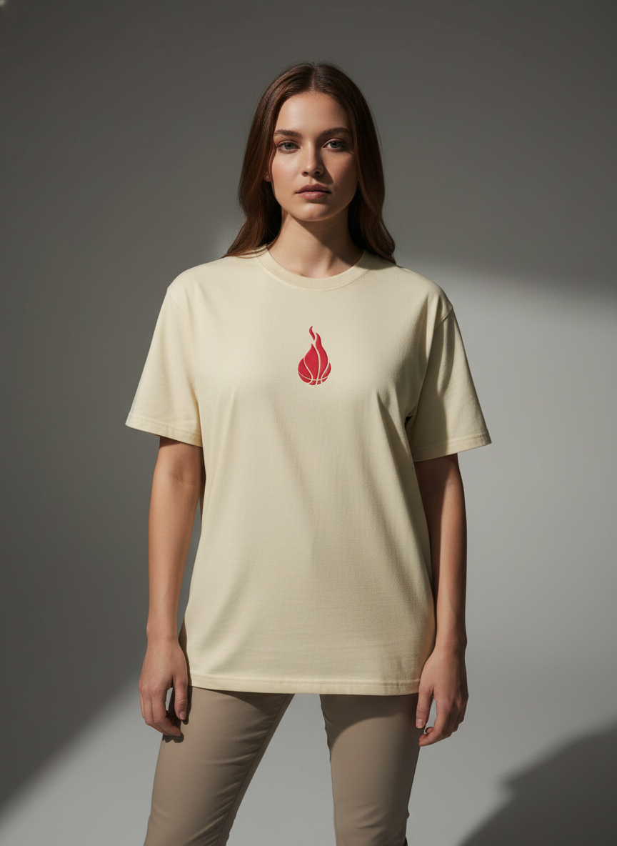 Cream Oversized T-Shirt - Women 100% Cotton Bio Wash Terry
