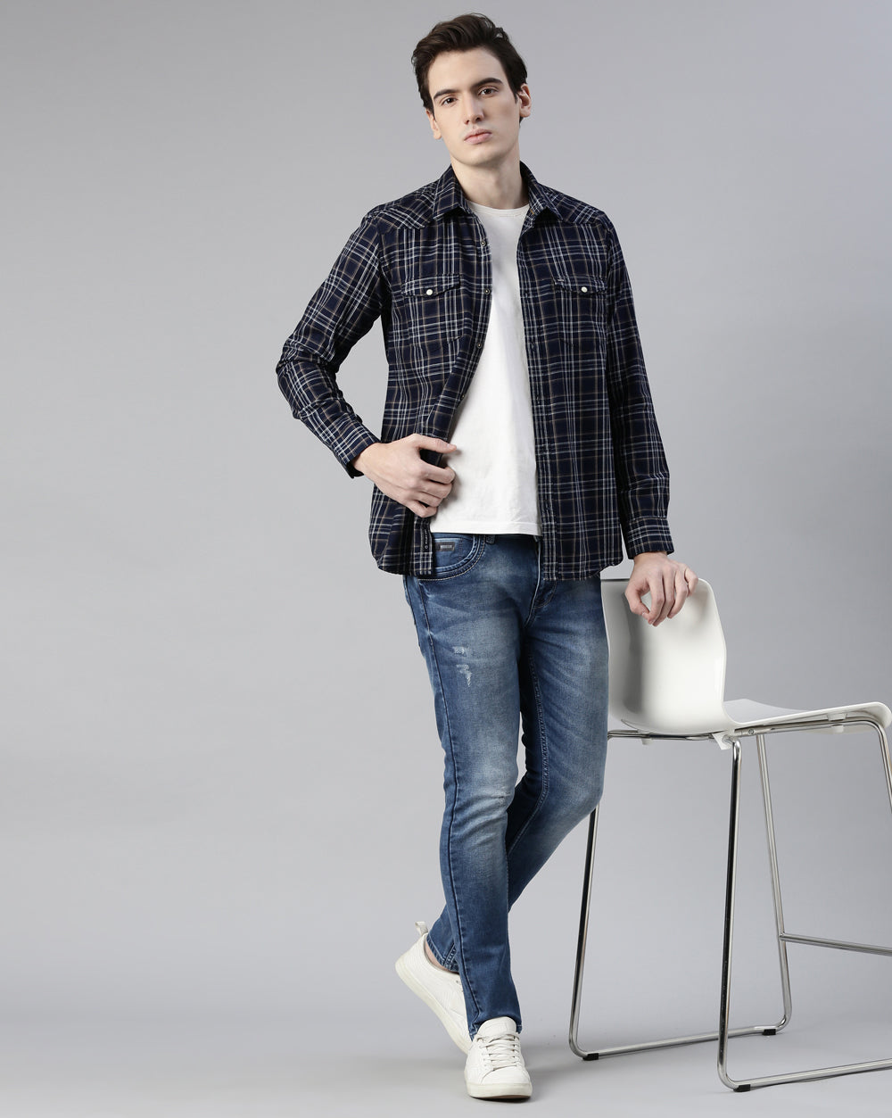 Swing Indigo Blue Checkered Shirt