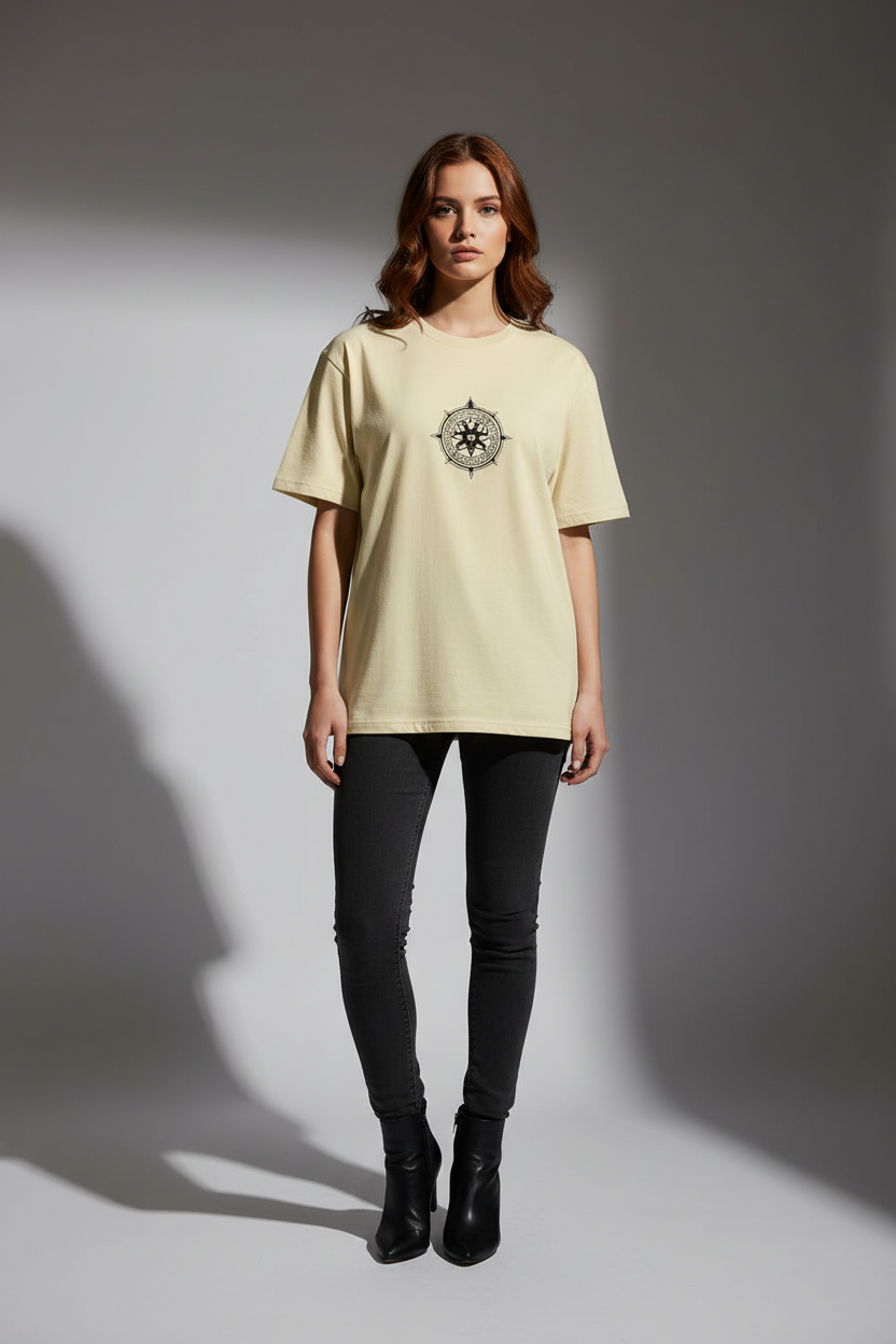 Women Cream Oversized T-Shirt - 100% Cotton Bio Wash Terry