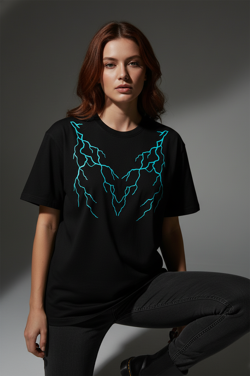 Women Black Oversized T-Shirt - 100% Cotton Bio Wash Terry