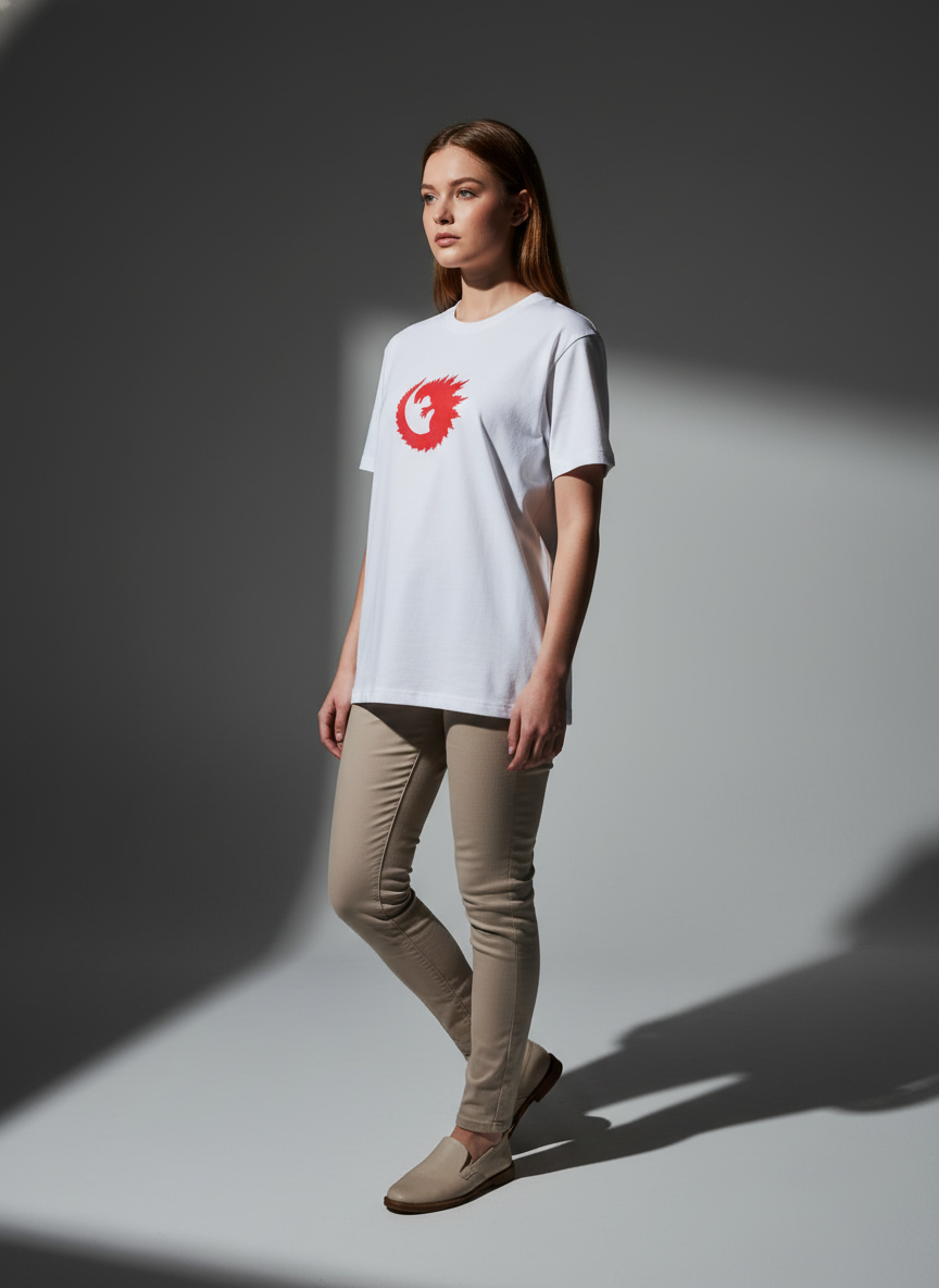 Women White Oversized T-Shirt -  100% Cotton Bio Wash Terry