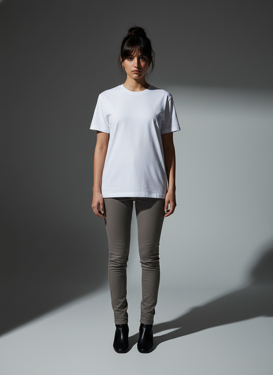 Women White Oversized T-Shirt - 100% Cotton Bio Wash Terry