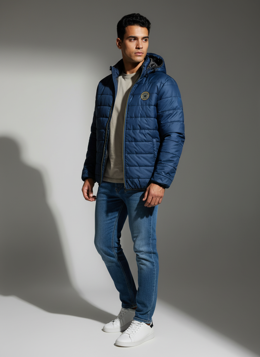 Men's Navy Blue Polyester Jacket – Lightweight Streetwear Outerwear | The Modvue