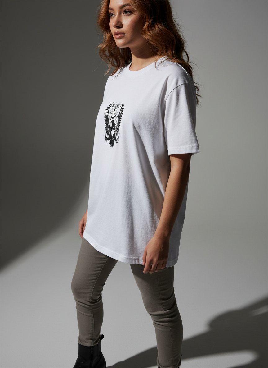 Women White Oversized T-Shirt - 100% Cotton Bio Wash Terry