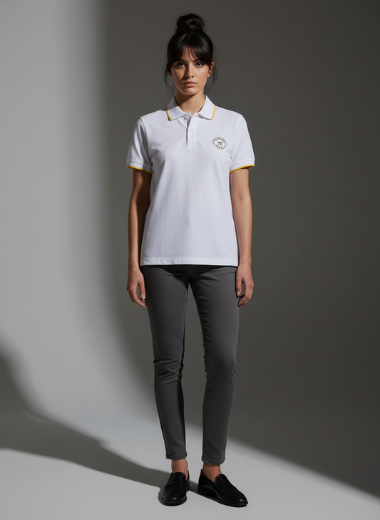 White Polo Shirt - Women 100% Cotton Bio Wash Pique