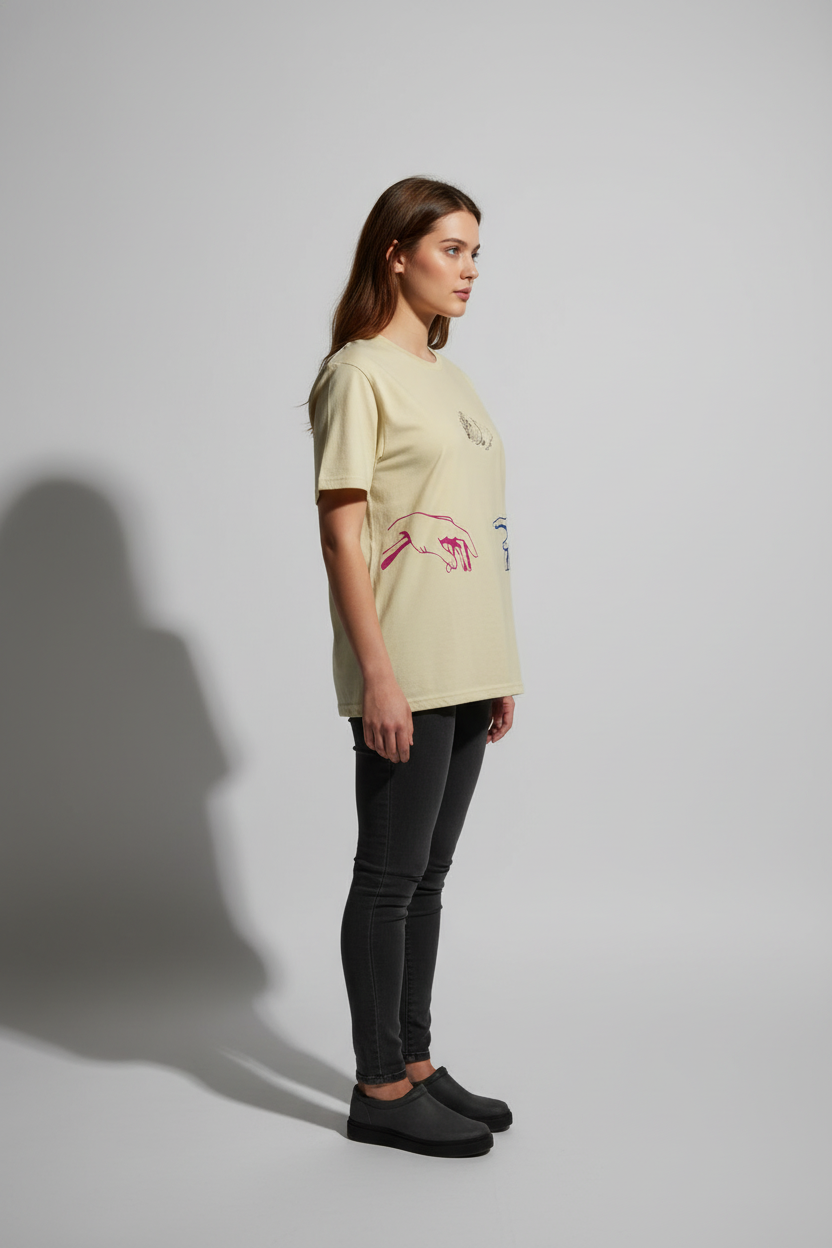 Women Cream Oversized T-Shirt - 100% Cotton Bio Wash Terry