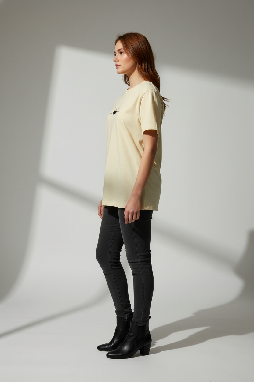 Women  Cream Oversized T-Shirt - 100% Cotton Bio Wash Terry