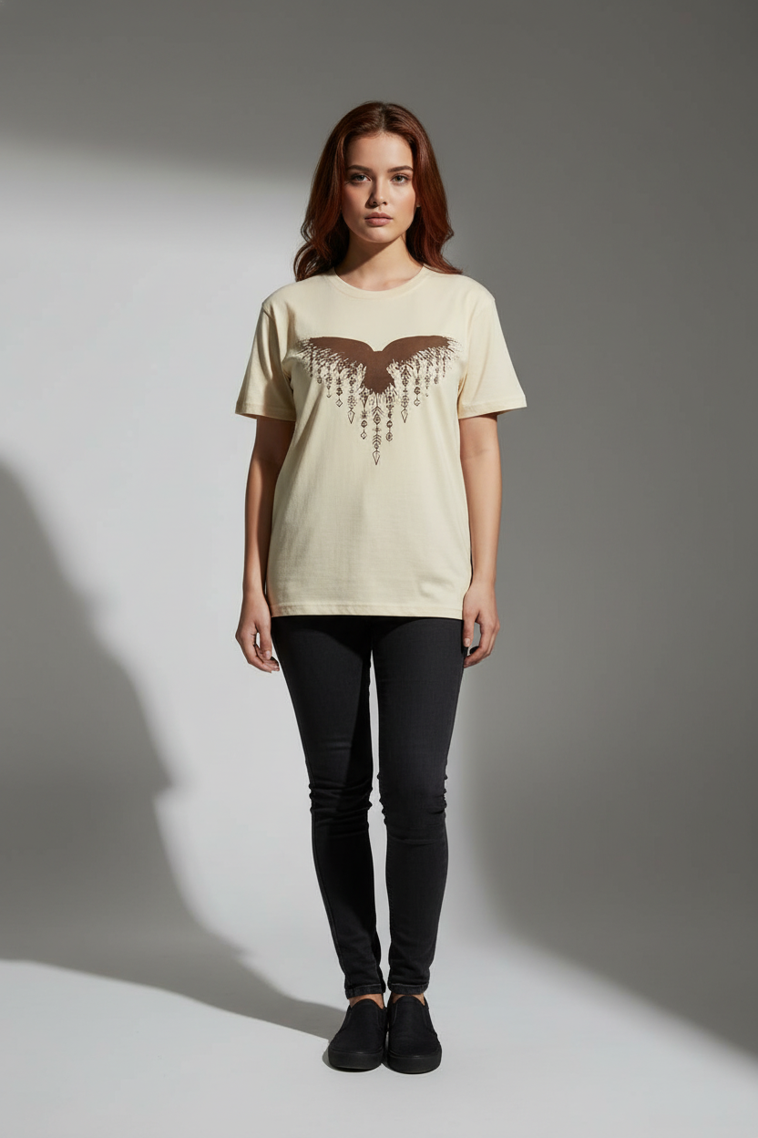 Women Cream Round Neck T-Shirt - 100% Cotton Bio Wash
