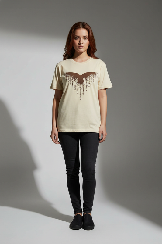 Women Cream Round Neck T-Shirt - 100% Cotton Bio Wash