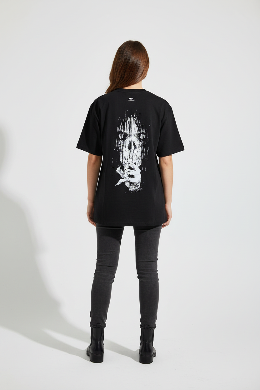 Women  Black Oversized T-Shirt - 100% Cotton Bio Wash Terry