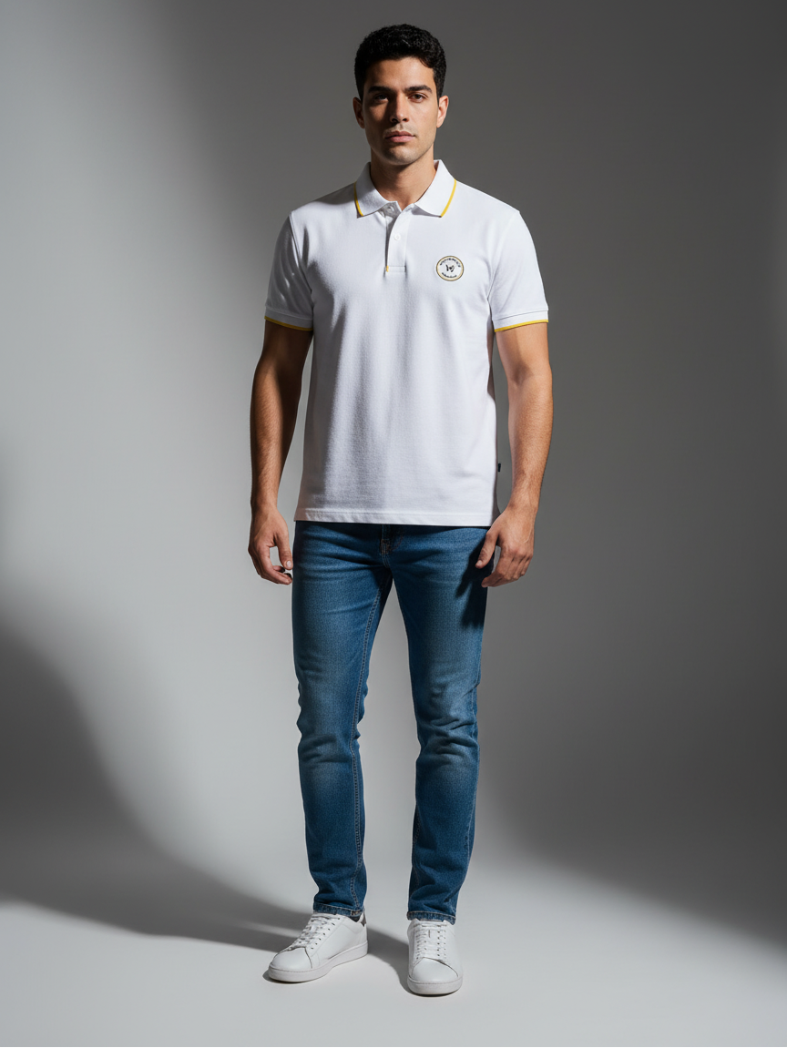 White Polo Bio Wash Pique