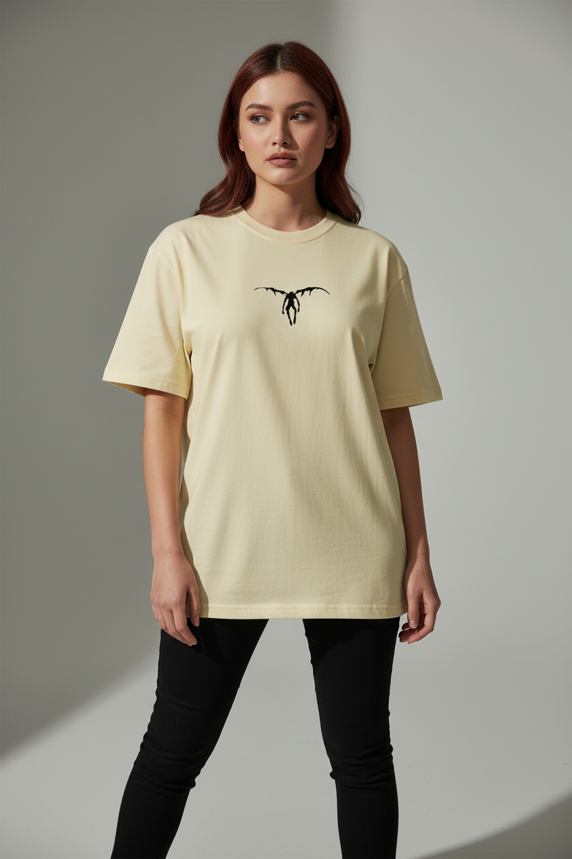 Cream Oversized T-Shirt - Women 100% Cotton Bio Wash Terry