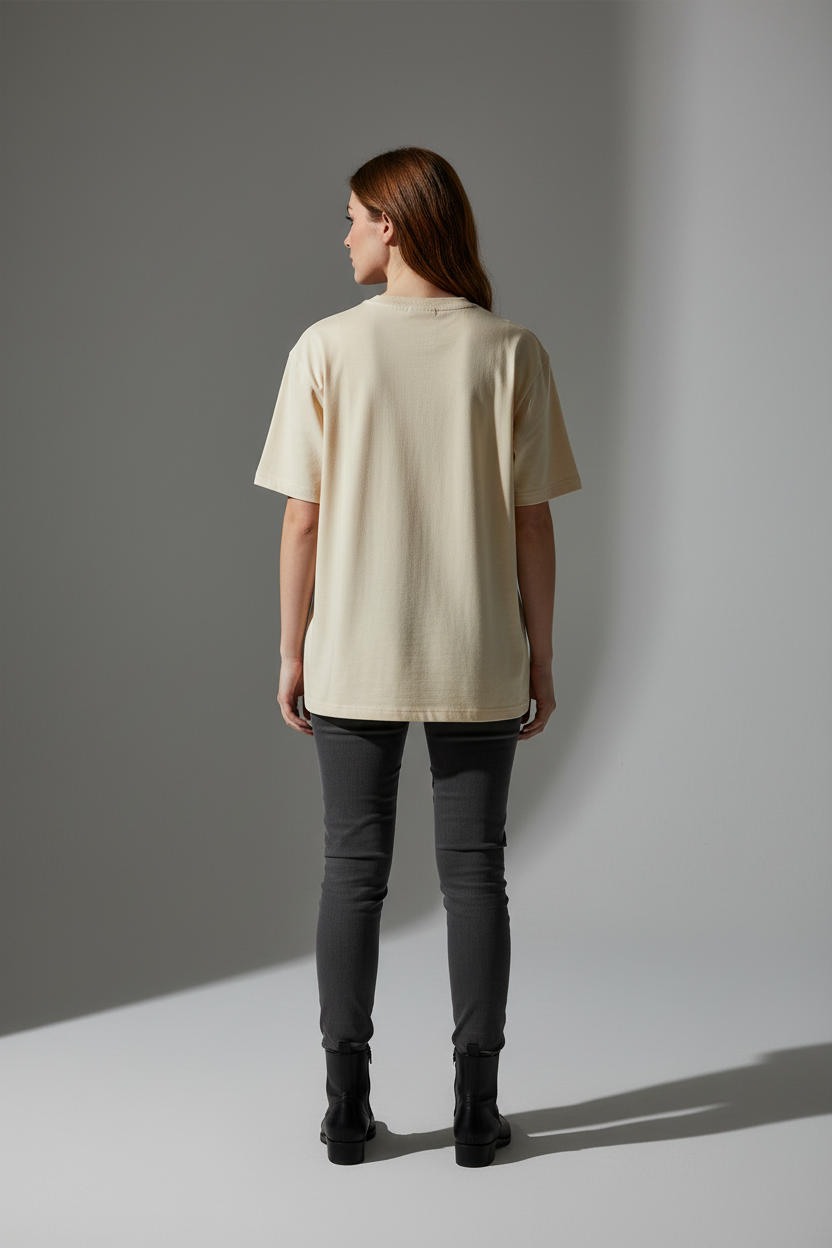 Women Cream Oversized T-Shirt - 100% Cotton Bio Wash Terry