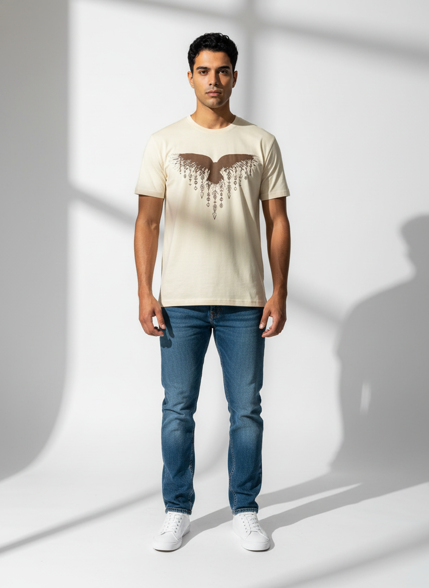 Men's Cream Bio-Wash Cotton Round Neck T-Shirt – Premium Everyday Tee | The Modvue
