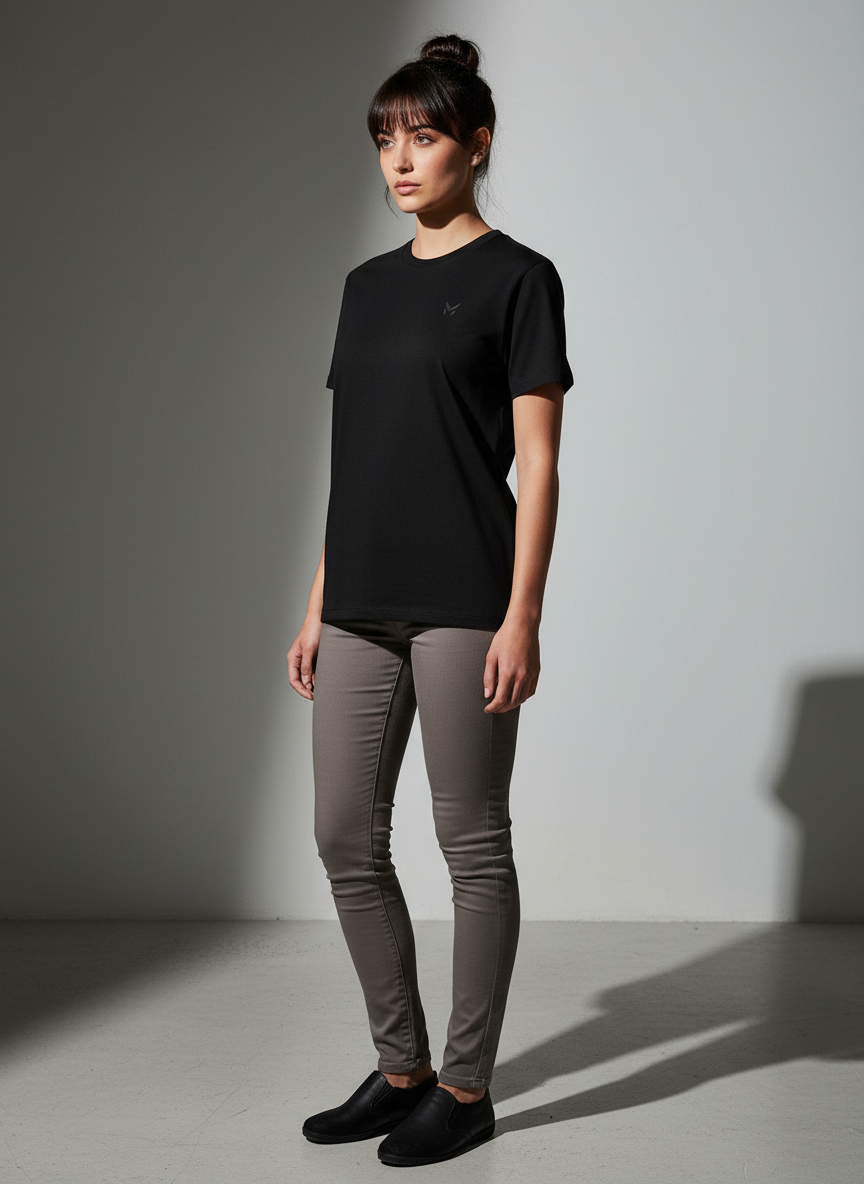 Women  Black Oversized T-Shirt - 100% Cotton Bio Wash Terry