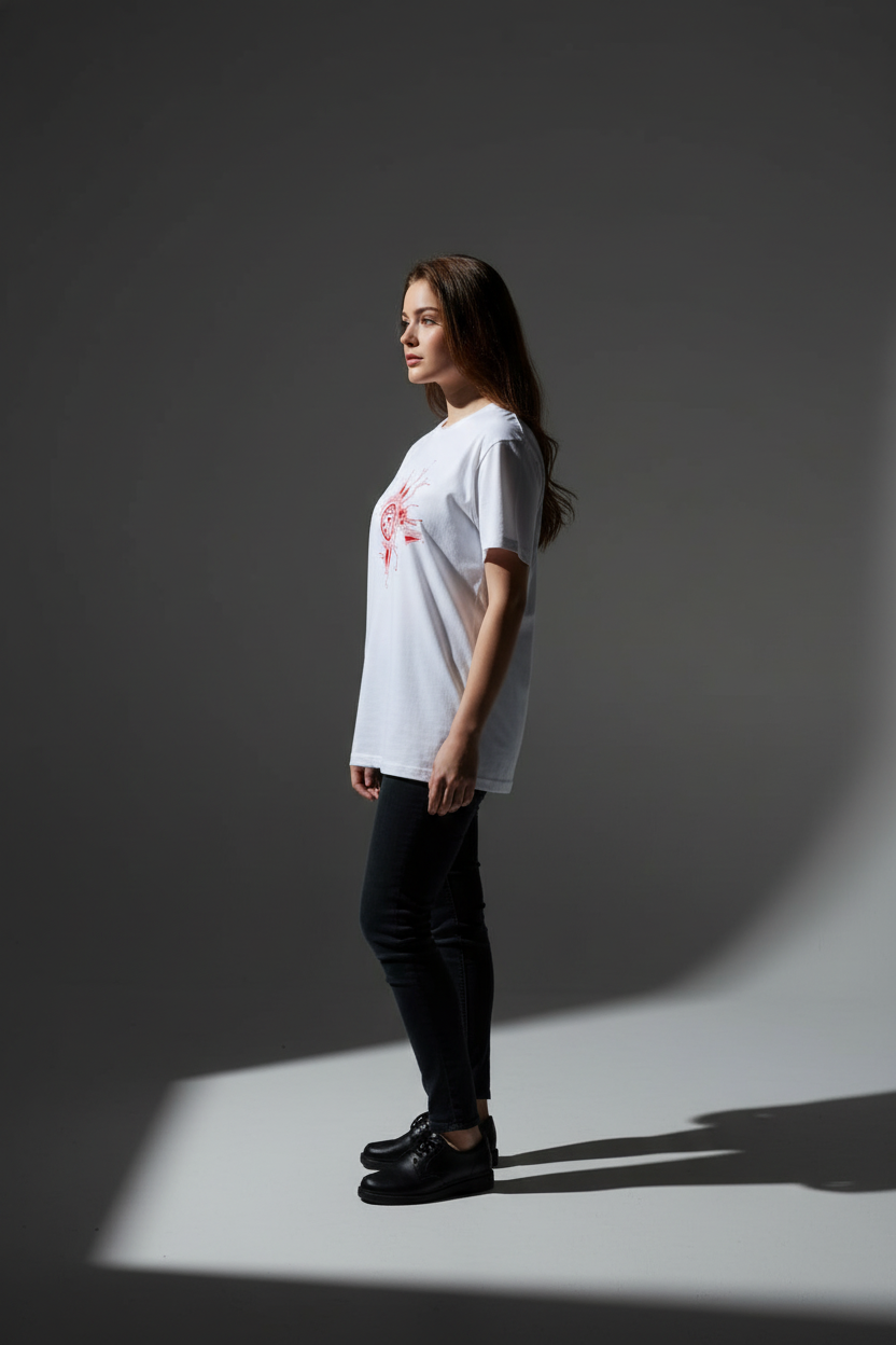 Women White Oversized T-Shirt - 100% Cotton Bio Wash Terry