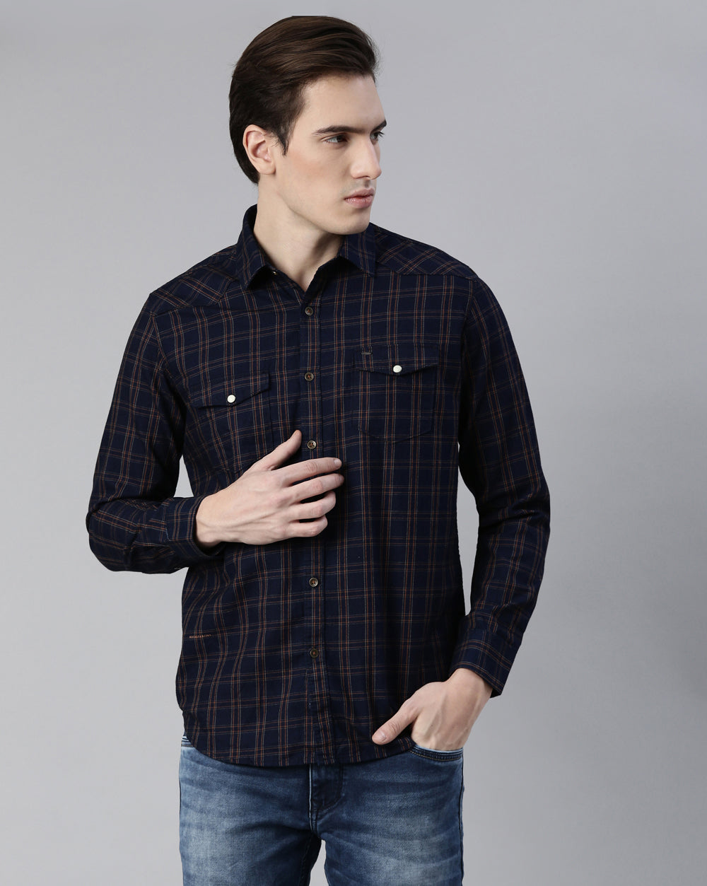Swing Indigo Khaki Checkered Shirt