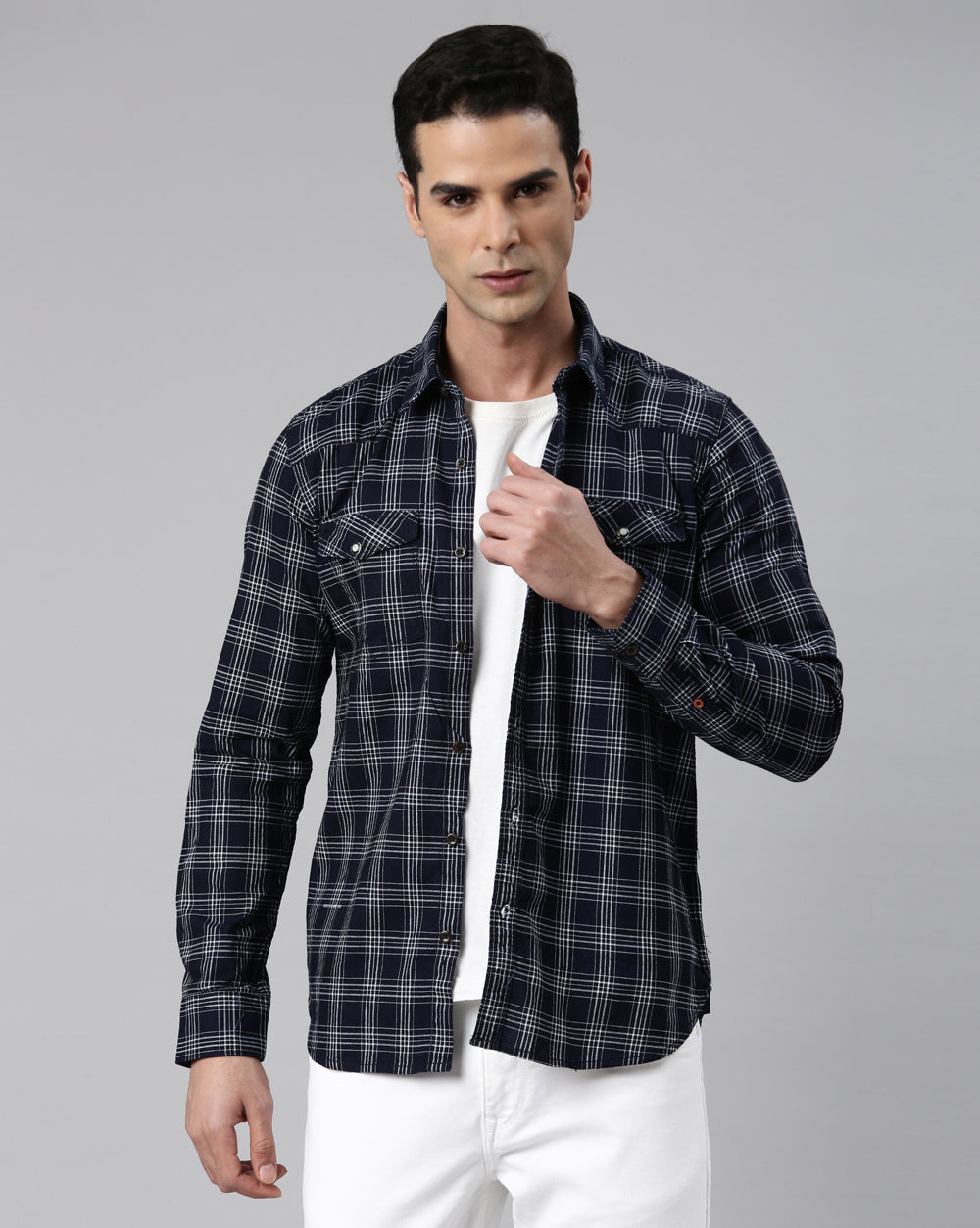 Swing Navy Blue Checkered Shirt