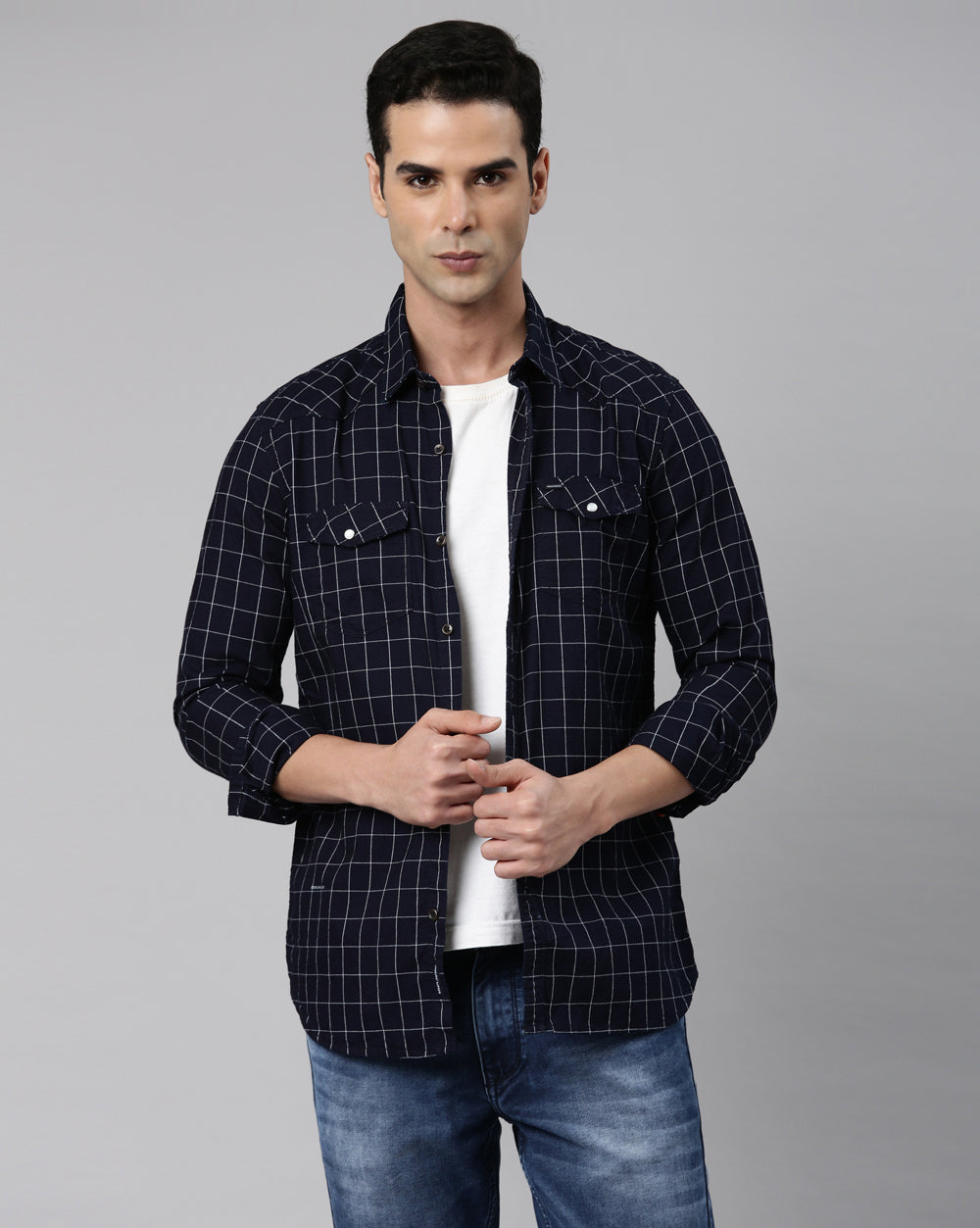 Swing Indigo Navy Checkered Shirt