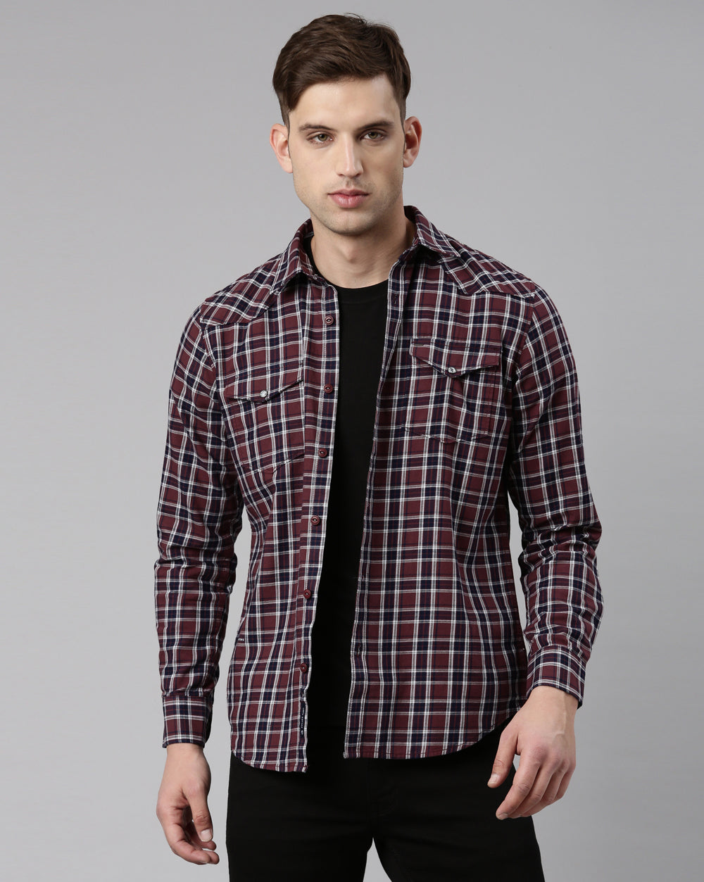 Swing Maroon Indigo Checkered Shirt