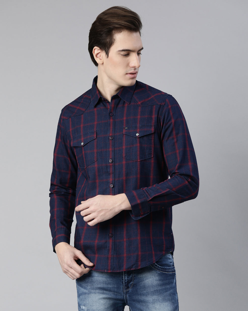 Swing Denim Blue Checkered Shirt