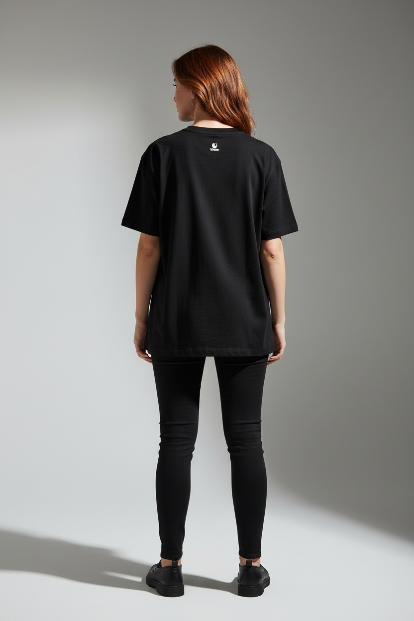 Women Black Oversized T-Shirt - 100% Cotton Bio Wash Terry