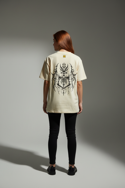 Cream Oversized T-Shirt - Women 100% Cotton Bio Wash Terry