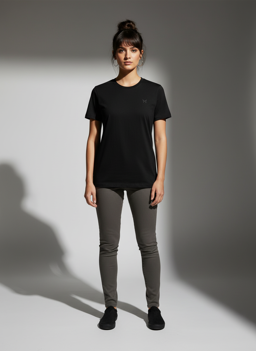 Women  Black Oversized T-Shirt - 100% Cotton Bio Wash Terry