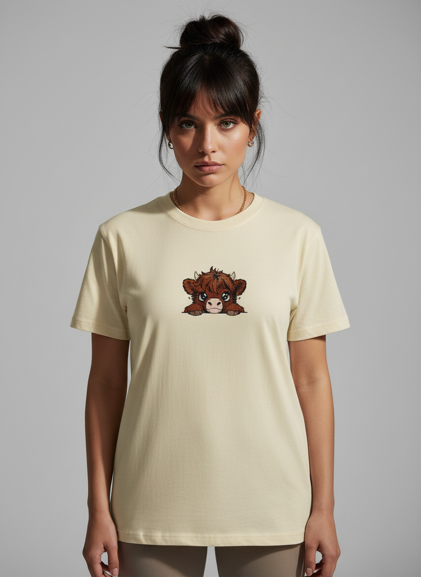 Women Cream Round Neck T-Shirt -  100% Cotton Bio Wash