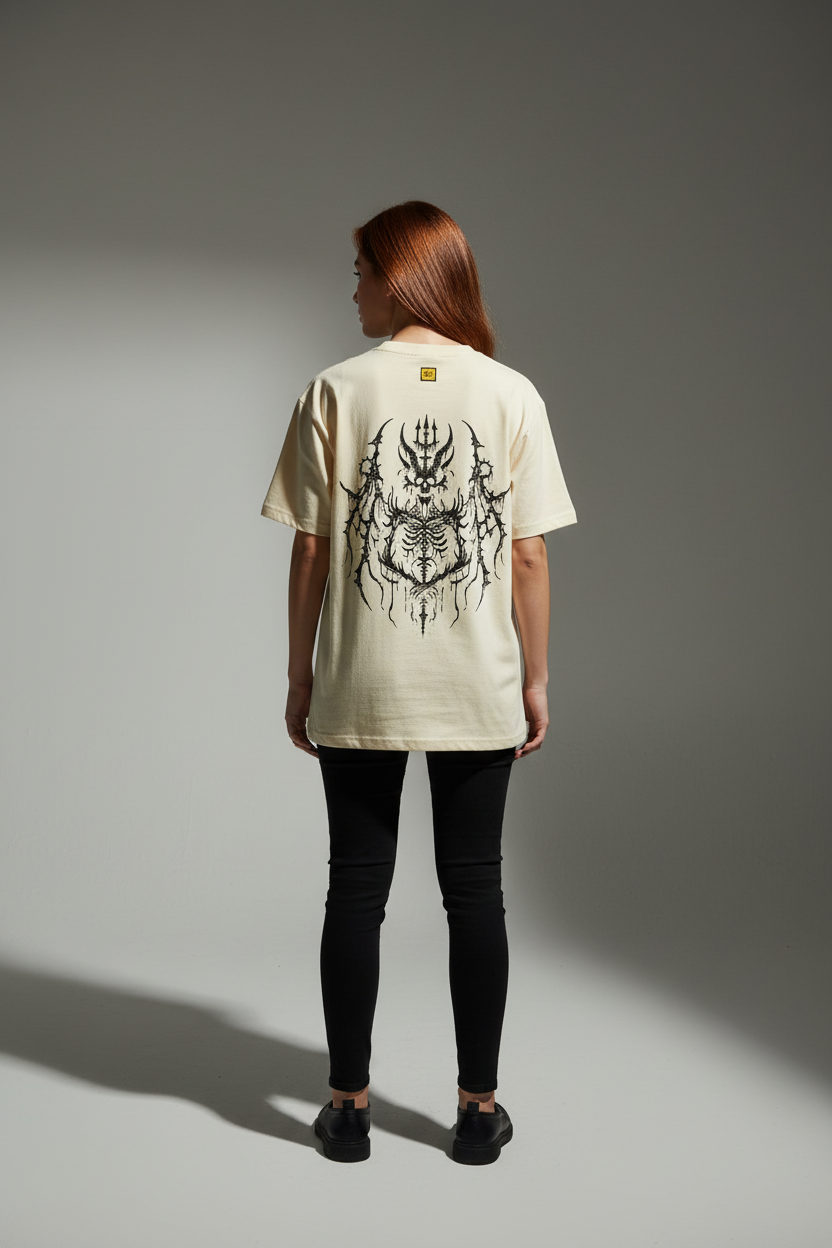 Cream Oversized T-Shirt - Women 100% Cotton Bio Wash Terry