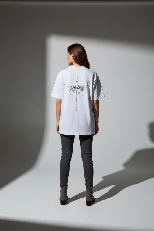 Women White Oversized T-Shirt - 100% Cotton Bio Wash Terry